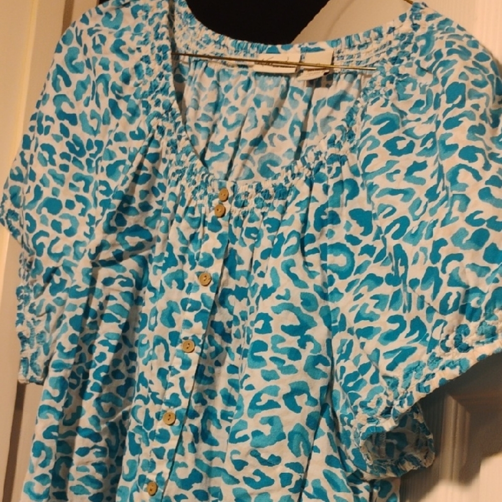 Kim Rogers Turquoise Animal Print Blouse